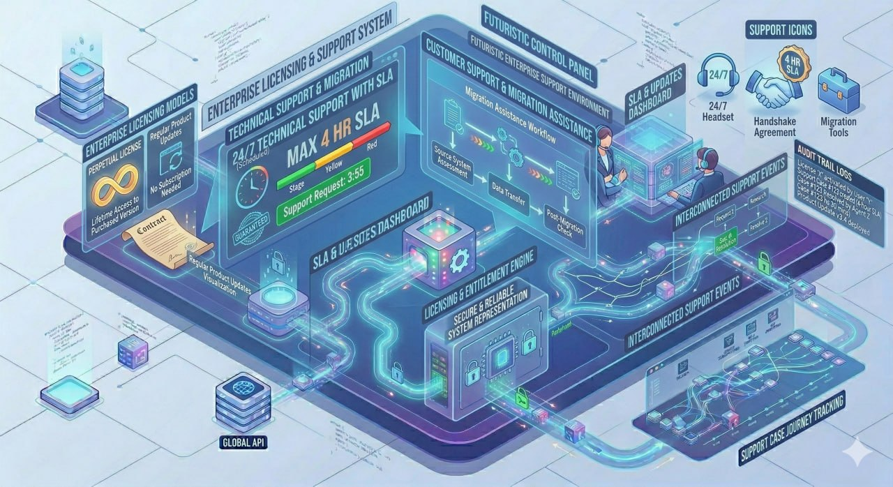 Ilustrasi lisensi dan dukungan